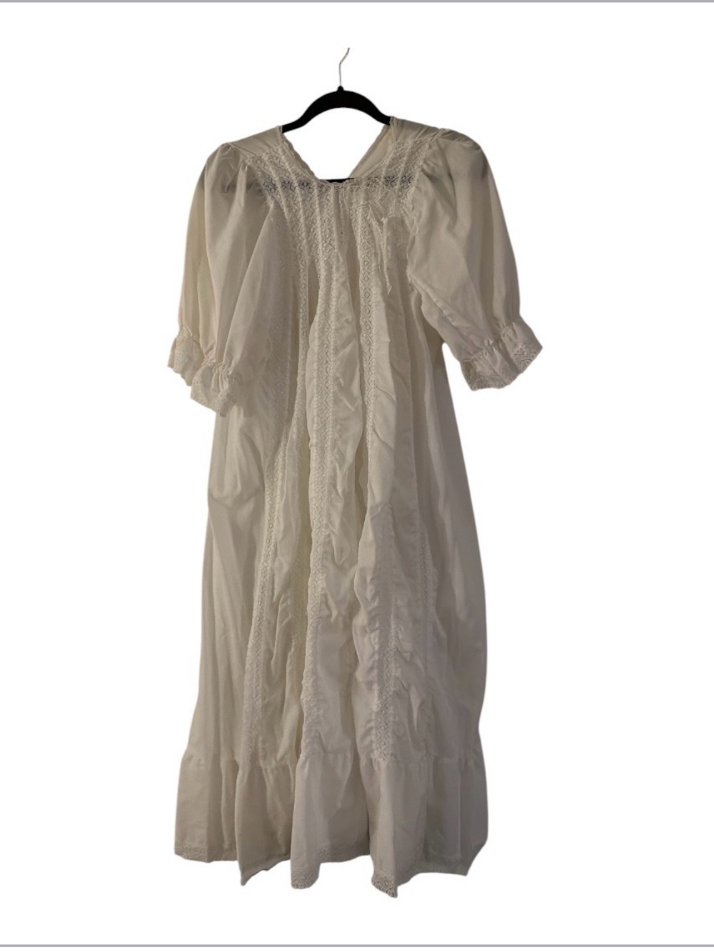 Vintage Karessah By Henson Nightgown Womens Medium White Lace Ruffle Maxi USA
